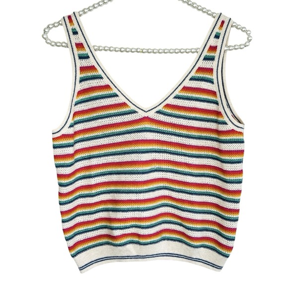 Marine Layer Finley Sweater Tank S Boho Beachy Retro Rainbow Stripe Linen Cotton - Picture 1 of 9